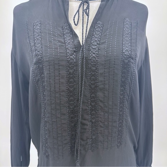 THEORY ALRIK E DOUBLE GEORGETTE SILK BLOUSE TOP - Black - Size P/XS - Picture 5 of 13